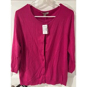 Roz‎ & Ali Cardigan Sweater Knit Button Front 3/4 Sleeve Pink Large